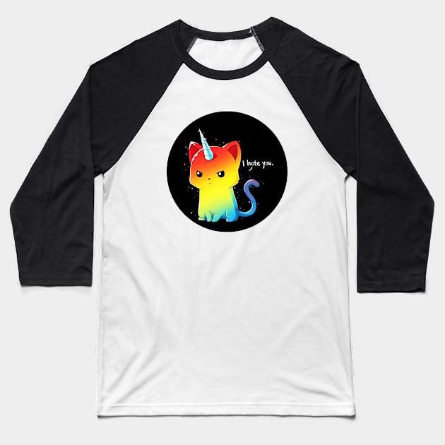 Cute Funny Colorful Angry Cat Kitten Sarcastic Humor Quote animal Lover Artwork Baseball T-Shirt by LazyMice